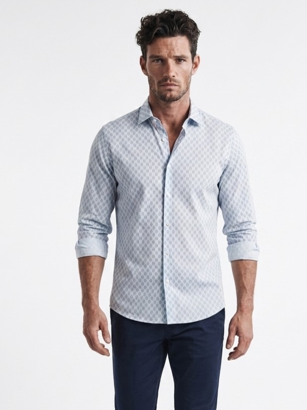 Alfani Light Blue Patterned Button-Down Shirt